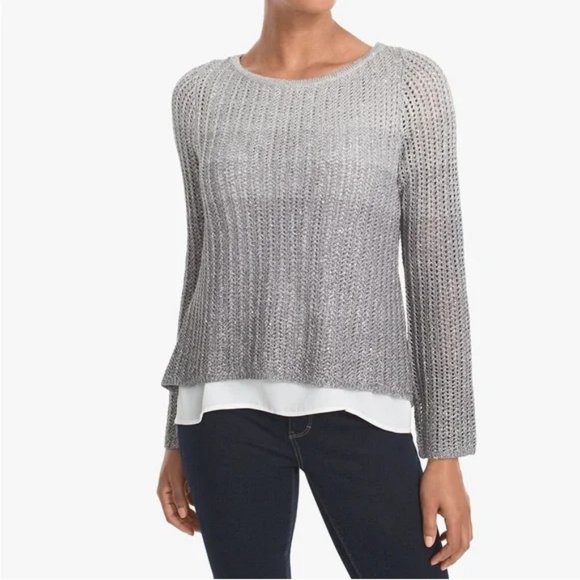 White House Black Market Sweaters - White House Black Market Sparkle Grey Ombre Sweater with Open Lined Back